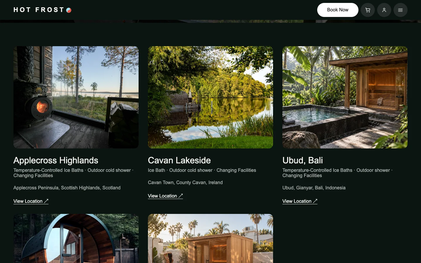Hot Frost locations listing with sauna destinations